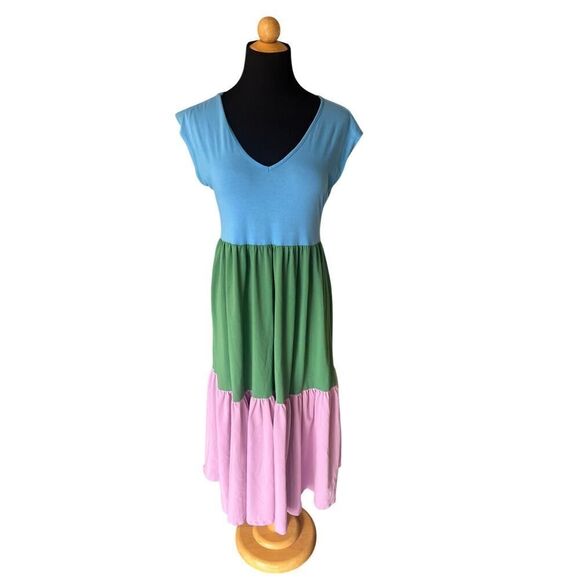 VILAGALLO TIERED RAINBOW DRESS SIZE 36 EU, 6 USA - Picture 1 of 5